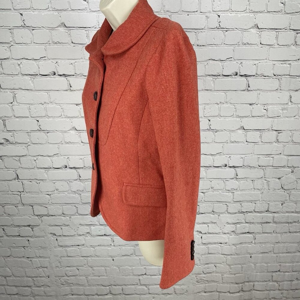 J.CREW Orange Wool Blend Textured Chevron Buttoned Collared Lined Jacket Size 6 - Picture 14 of 15